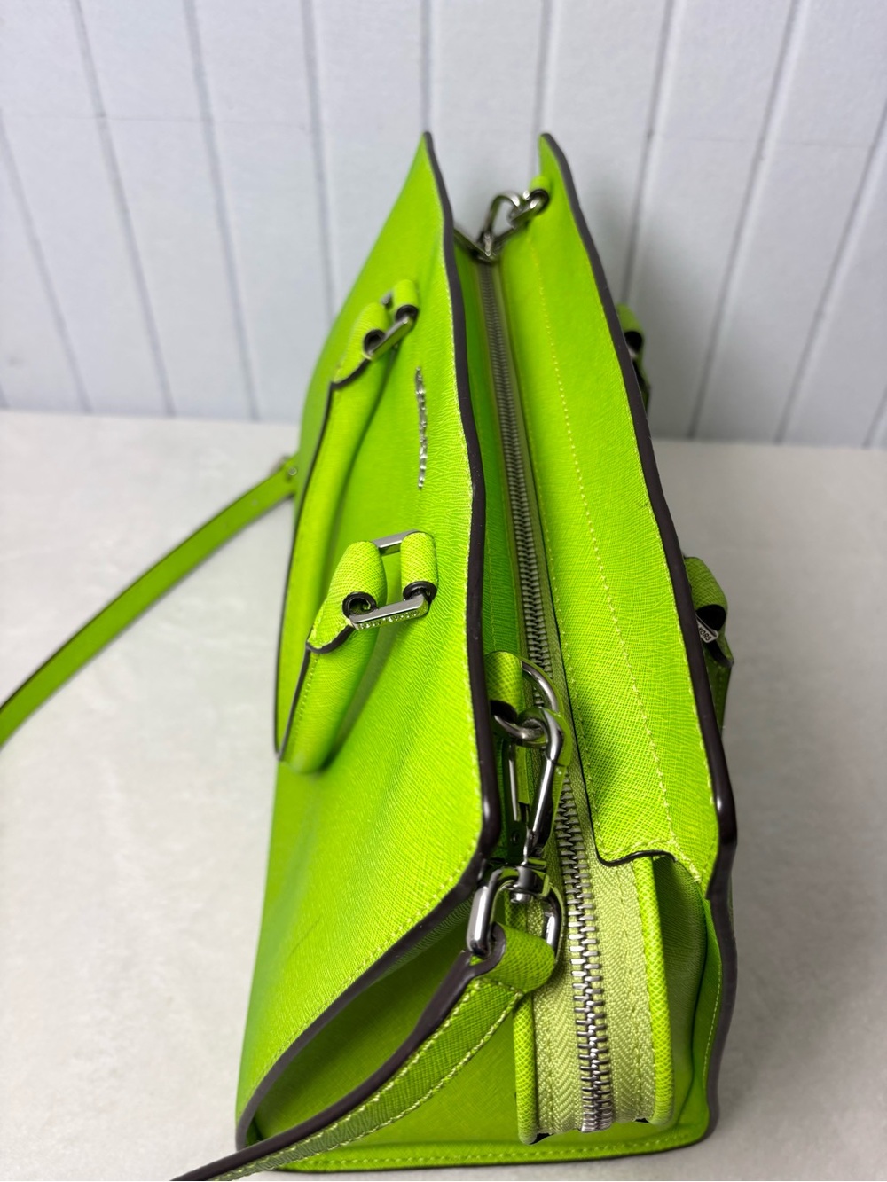 Michael Kors Neon Lime Saffiano Satchel with Detachable Strap - Picture 5 of 12